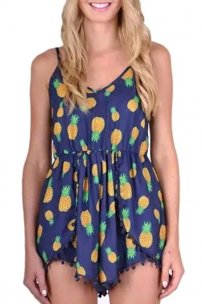 Oasap Stylish Poms Decoration Printed Rompers