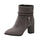 Oasap Pointed Toe Side Zipper Block Heels Boots With Tassel