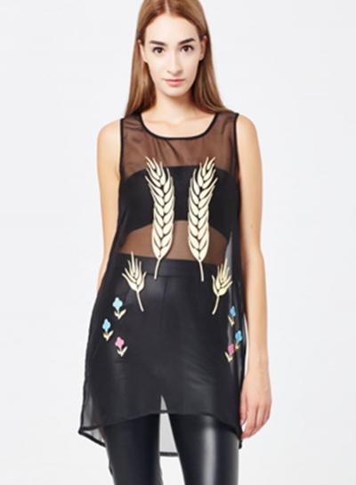 Oasap Fashion Sleeveless Printed Mesh Tank