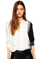 Oasap Dip Dye Print High-low Oversize Shirt