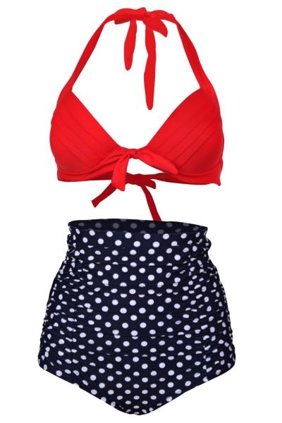 Oasap Color Block Polka Dot Print Two Piece Swimsuit