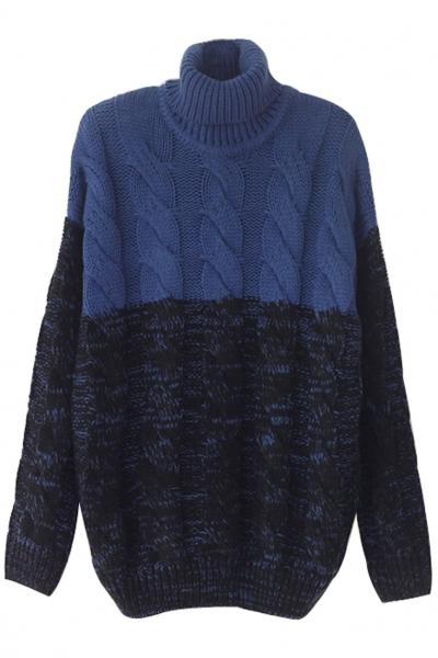 Oasap High Neck Paneled Cable Knit Sweater