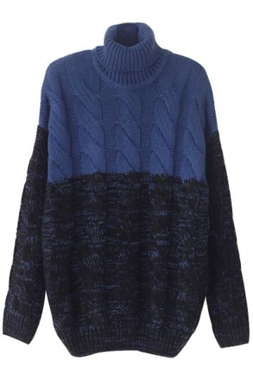 Oasap High Neck Paneled Cable Knit Sweater