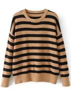 Oasap Vintage Long Sleeve Round Neck Striped Sweater