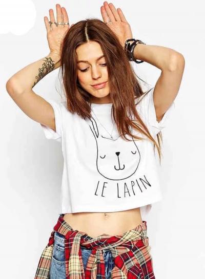 Oasap Cartoon Rabbit Printed Short Tee