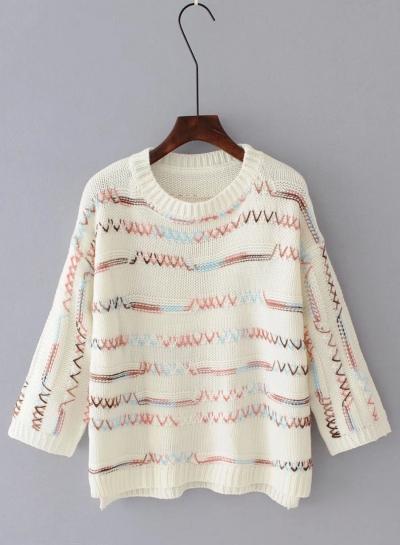 Oasap Round Neck Long Sleeve Pullover Sweater