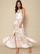 Oasap Halter Backless Sleeveless Floral Printed Maxi Split Dress