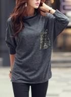Oasap Casual Long Sleeve Loose Fit Pullover Tee With Pocket