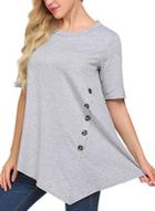 Oasap Summer Casual Solid Irregular Round Neck Short Sleeve Tee Shirt
