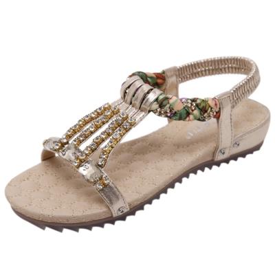 Oasap Bohemian Rhinestone Open Toe Flats Sandals