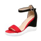 Oasap Open Toe Color Block Wedge Heels Sandals