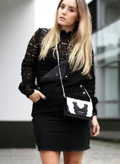 Oasap Fashion Hollowed Out Lantern Sleeve High Neck Blouse