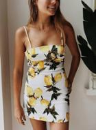 Oasap Spaghetti Strap Sleeveless Lemon Printed Dress