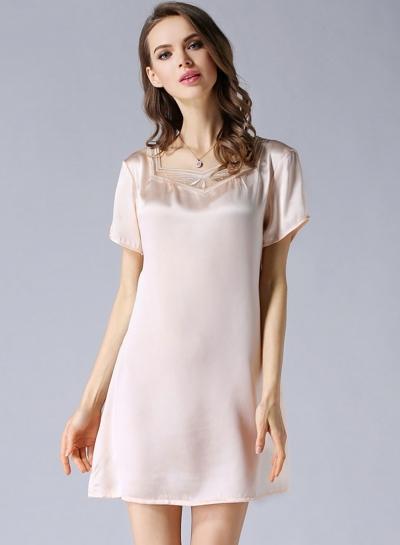 Oasap Comfortable Short Sleeve Pure Mulberry Silk Nightgown