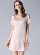 Oasap Comfortable Short Sleeve Pure Mulberry Silk Nightgown