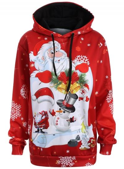 Oasap Long Sleeve Father Christmas Printed Pullover Hoodie