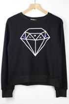 Oasap Bejeweled Diamond Graphic Sweatshirt