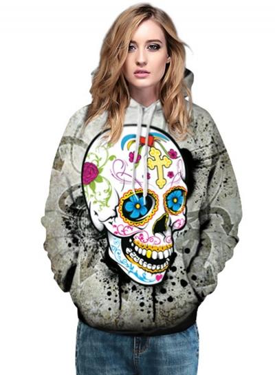 Oasap Men Fashion Hallowmas Skull Printed Pullover Hoodie