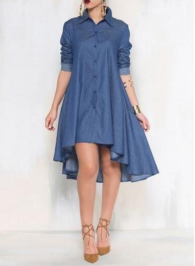 Oasap Long Sleeve High Low Denim Shirt Dress