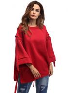 Oasap Solid Color Lace Up Flare Sleeve Slit Sweatshirt