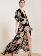 Oasap Women's Floral Print Deep V Dress With Belt