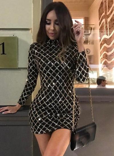 Oasap Long Sleeve Sequins Decoration Bodycon Dress