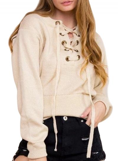 Oasap Women's Casual Solid Lace-up Front Pullover Sweatshirt