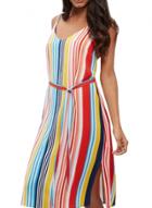 Oasap Women's Color Block Striped Print Side Slit Dress