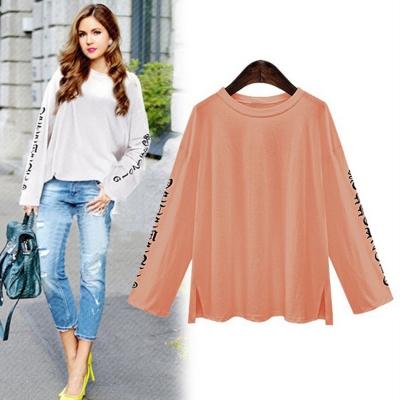 Oasap Round Neck Letter Print Long Sleeve Tee