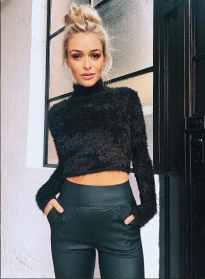 Oasap High Neck Long Sleeve Pullover Short Sweater