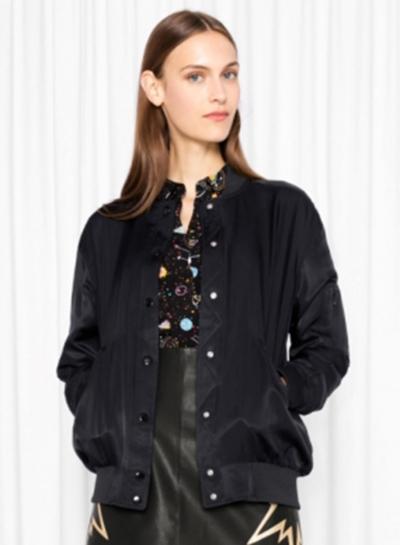 Oasap Women's Snap On Band Collar Bomber Jacket