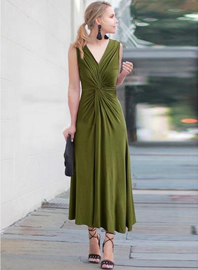 Oasap V Neck Sleeveless Knot Front Maxi Dress