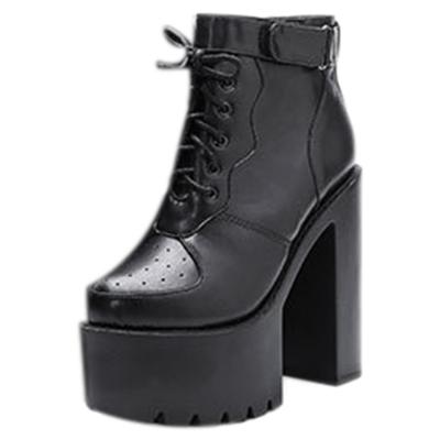 Oasap Women's Fashion Block High Heel Platform Ankle Boots