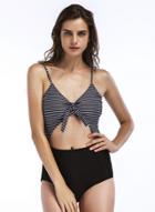 Oasap Spaghetti Strap Striped Sleeveless Bikini Swimwear