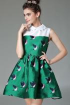 Oasap Elegant Rhinestone Decor Birds Print A-line Dress
