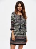 Oasap Pattern Print Three Quarter Length Sleeve Dress With Tassel
