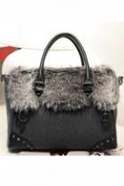 Oasap Fur Embellished Worsted Handbag