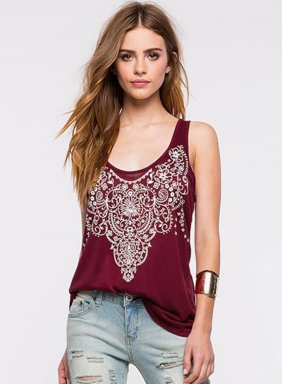 Oasap Scoop Neck Printed Back Cut Out Tank Top
