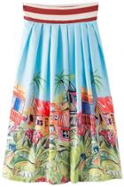 Oasap Fancy Summer Garden Print Pleated Swing Skirt