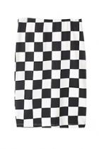Oasap Black White Stretch-knit Plaid Medi Pencil Skirt