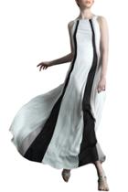 Oasap Women Color Block Square Neck Sleeveless Chiffon Party Dress