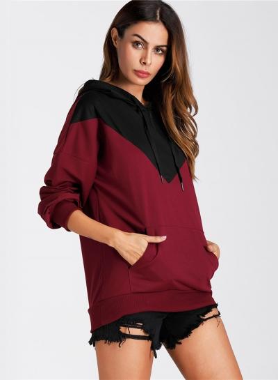 Oasap Hooded Batwing Sleeve Color Splicing Pullover Hoodie