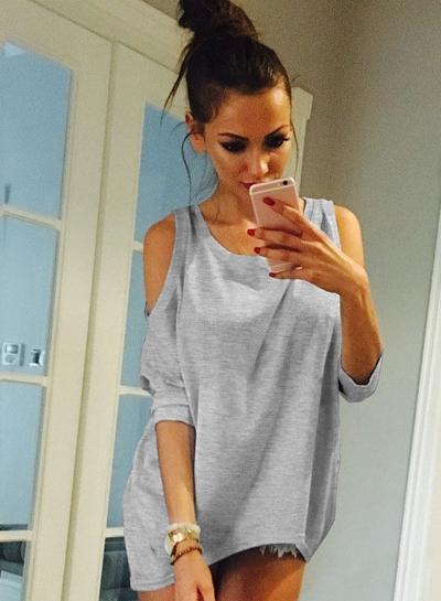 Oasap Off Shoulder Round Neck Tees