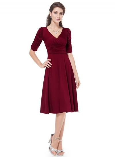 Oasap V Neck Half Sleeve Ruched A-line Dress