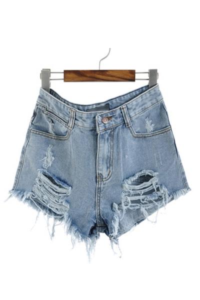 Oasap Destroy Effect Denim Short