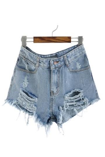 Oasap Destroy Effect Denim Short