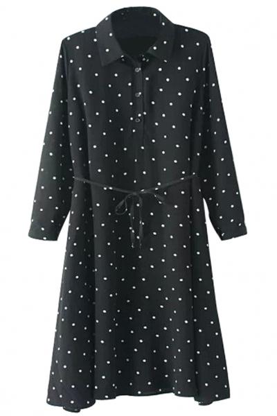 Oasap Classic Polka Dot Print Midi Shirt Dress