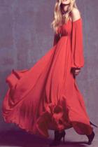 Oasap Grace Cutout Shoulder Halter Neckline Red Maxi Chiffon Dress