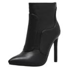 Oasap Pointed Toe Solid Color High Heels Pu Boots