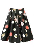 Oasap Dotted Print Structured Swing Skirt
